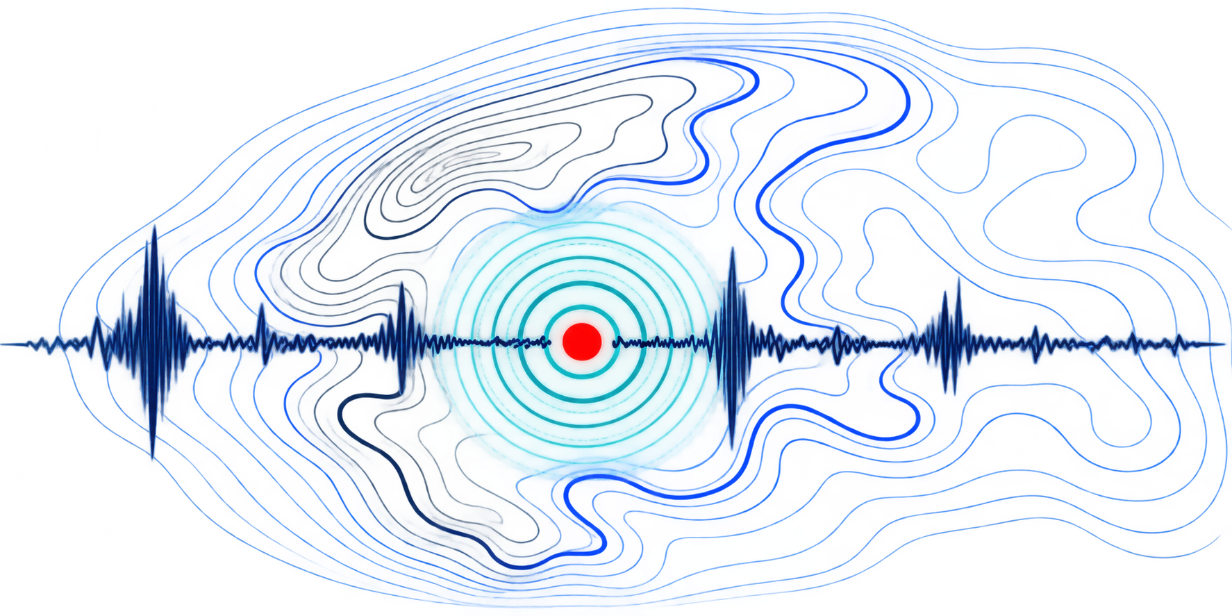 Seismic wave illustration with epicenter contours